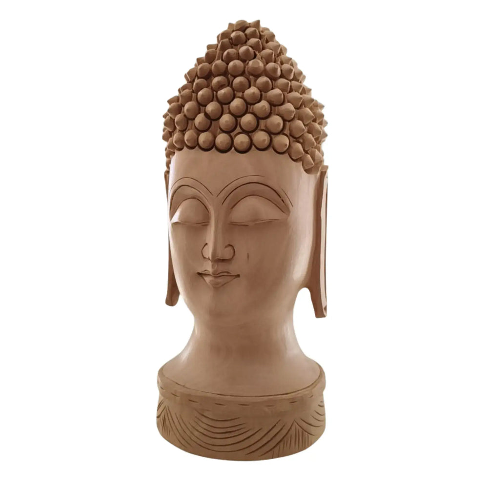Buddha Wooden Head Statue | Hand-Carved Spiritual Decor maruthi handicrafts
