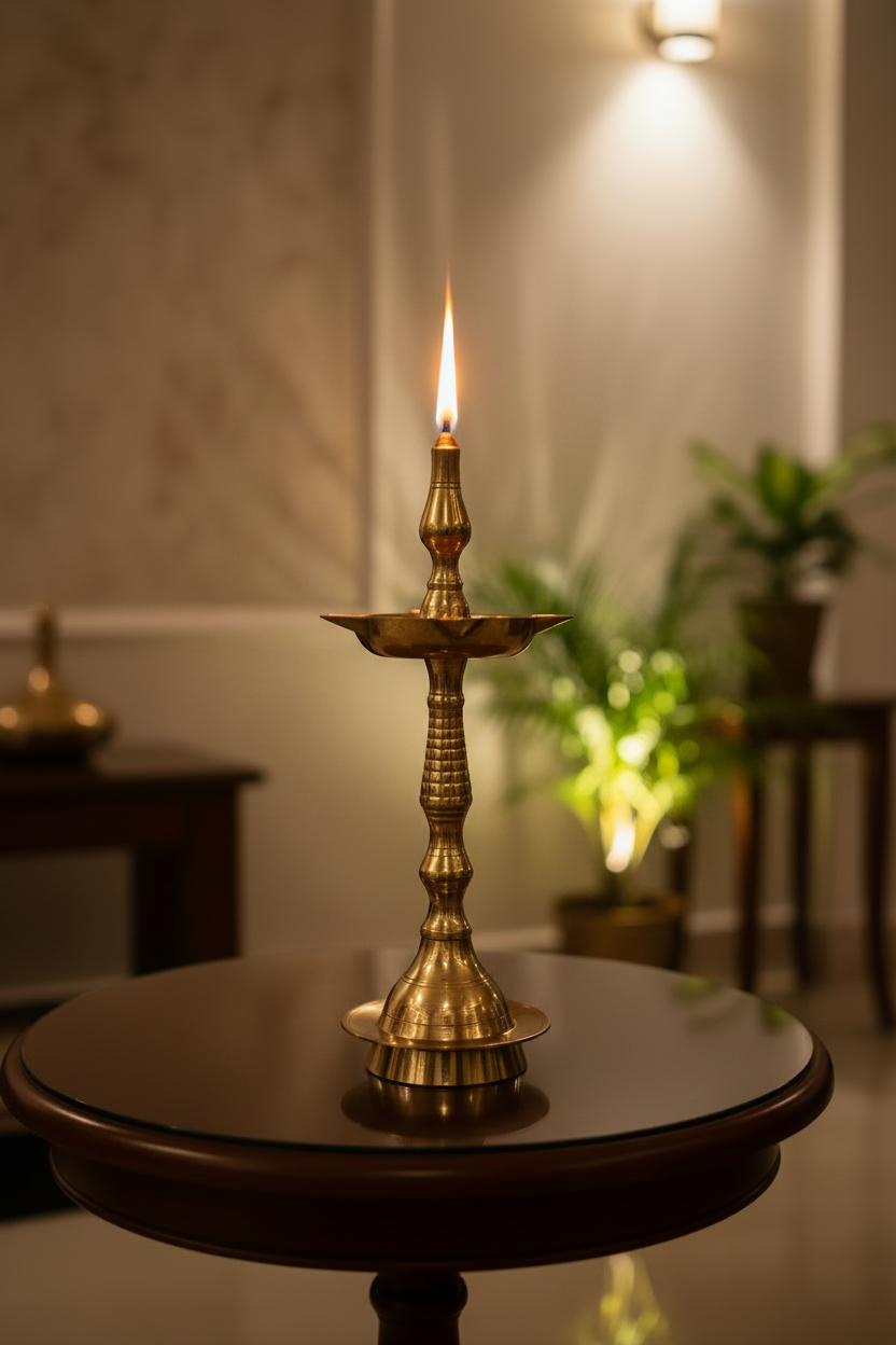 Traditional Brass Kuthu Vilakku - Standing Oil Lamp for Puja Brass Artwork
