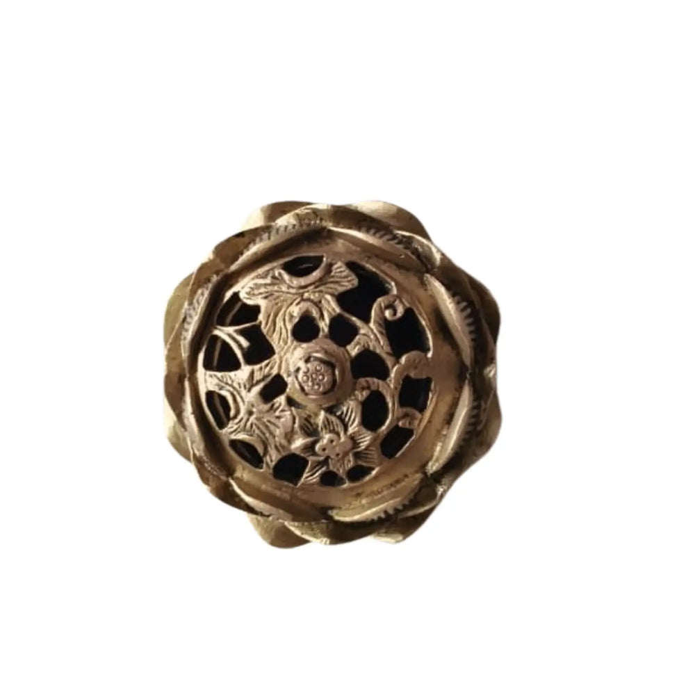 Elegant Brass Lotus Decor Bowl with Intricate Perforated Lid Brass Ware