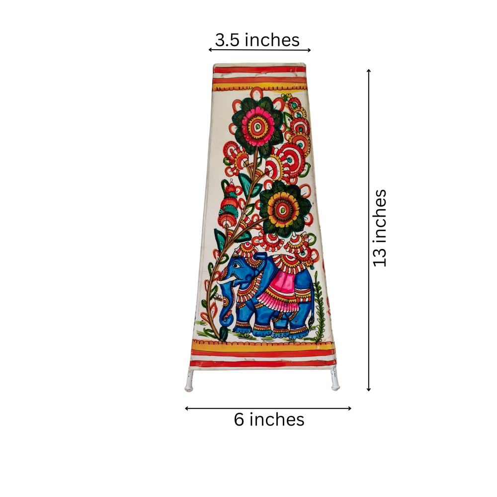 Artistic Hand-Painted Indian Leather Lamp with Elephant and Floral Motifs Leather Paintings