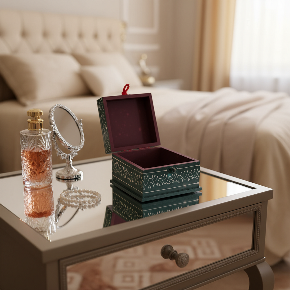 Colorful hand-painted royal elephant wooden jewellery box with traditional Rajasthani artwork and intricate detailing