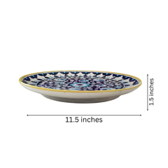 Indigo and White Mandala Floral Decorative Wall Plate Pottery