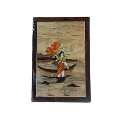 Wood Inlay Fisher Woman Frame – Handmade Rural Life Artwork Arun