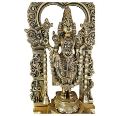 Antique Brass Lord Venkateswara Idol – Tirupati Balaji Statue with Arch for Home Temple Brass Ware