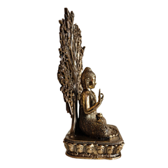 Brass Buddha Under Bodhi Tree Statue - Meditating Gautama Buddha Brass Artwork