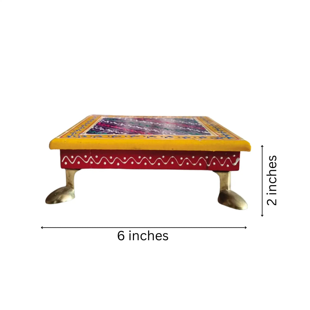 Hand-Painted Wooden Stool For Pooja (Chowki) with Traditional Design Wood Decorative