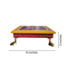 Hand-Painted Wooden Pooja Stool (Chowki) with Traditional Design