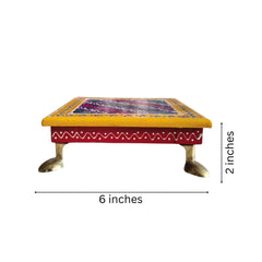 Hand-Painted Wooden Stool For Pooja (Chowki) with Traditional Design Wood Decorative