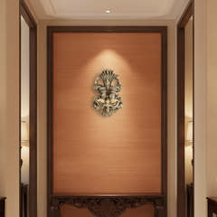 Powerful Golden Brass Kirtimukha Wall Hanging with Naga Serpent Canopy