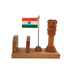 Wooden Ashoka Pillar Paper Stand | Handcrafted Desk Organizer