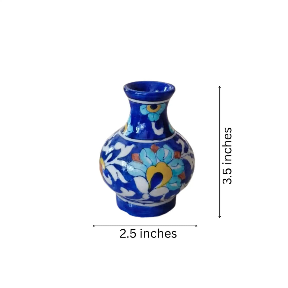 Miniature Blue Pottery Floral Vase | Hand-Painted Decorative Accent Pottery