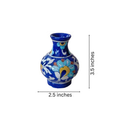 Miniature Blue Pottery Floral Vase | Hand-Painted Decorative Accent Pottery