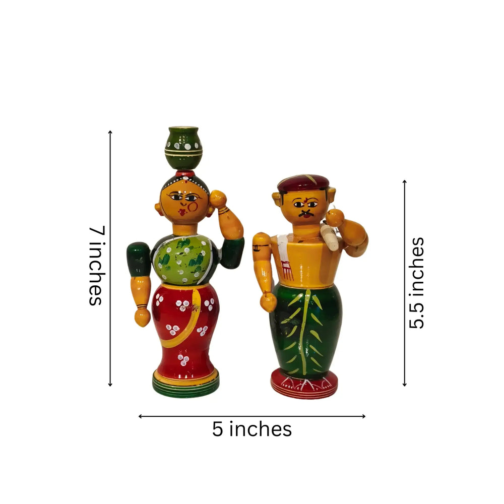 The Etikoppaka Village Couple - A Portrait of Rural Life in Lacquerware Etikoppaka Lacquerware