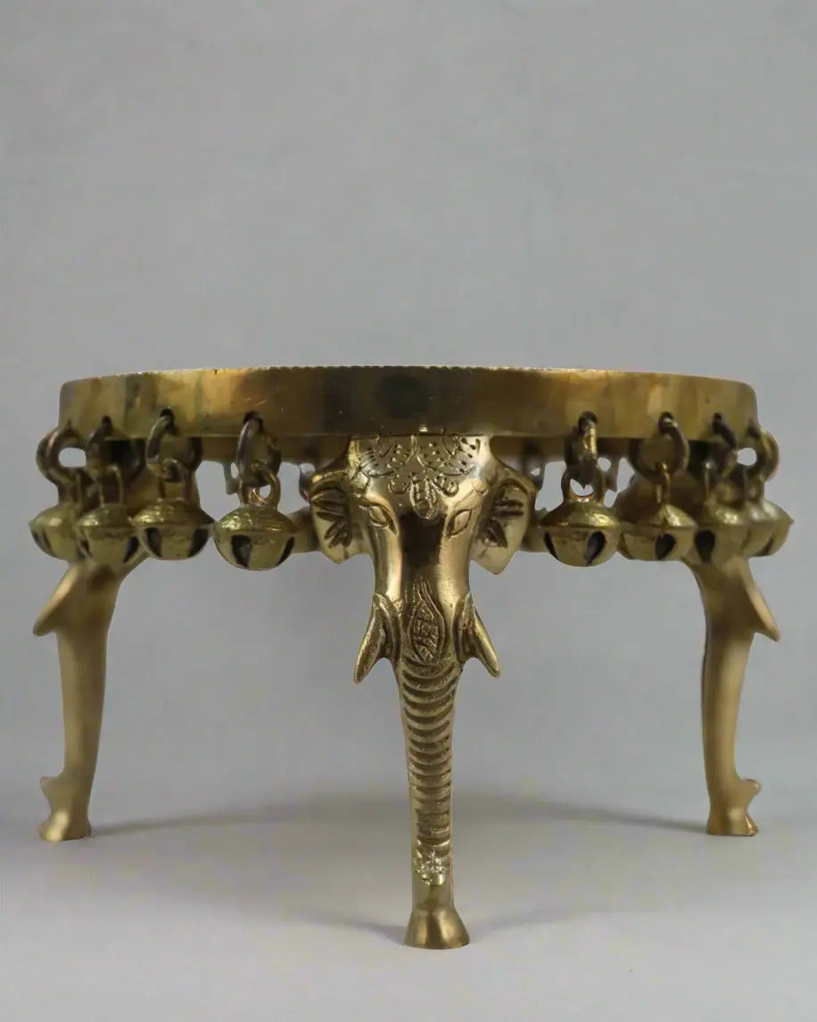 Brass Elephant Pooja Stools With Hanging Bells Brass Ware