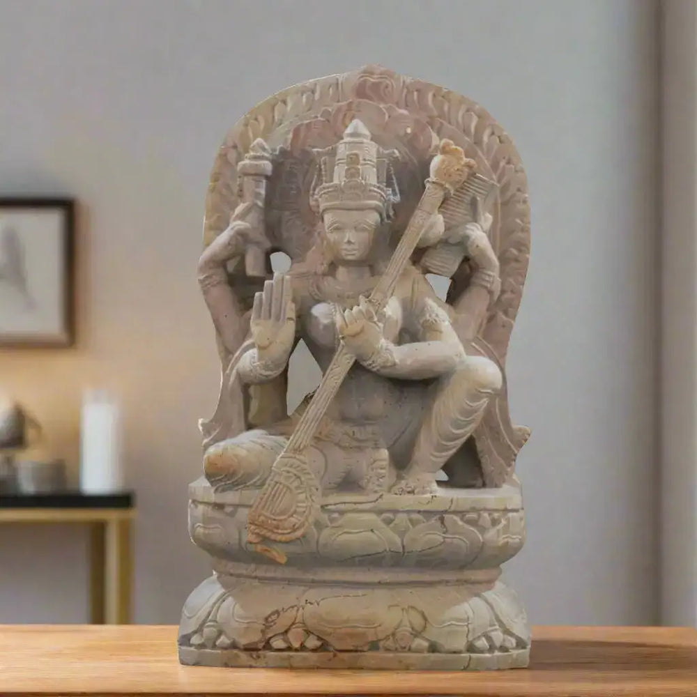 Saraswathi Murti – Beautiful Sculpture Celebrating Knowledge Soft Stone