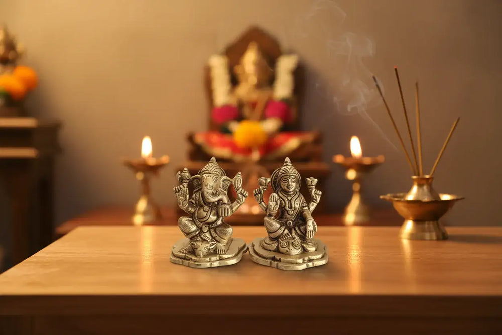 Brass Lakshmi Ganpati Murti Pair – Wealth & Wisdom Idol for Home Temple Brass Ware