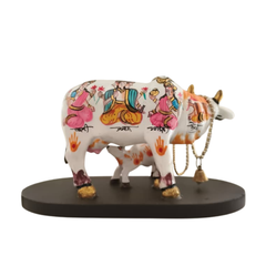 Kamadhenu Resin Cow with Calf | Decorative Spiritual Figurine