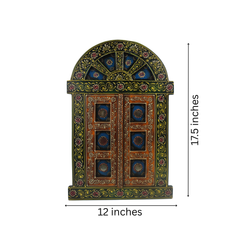 Hand-Painted Wooden Jharokha Door Frame – Traditional Wall Decor