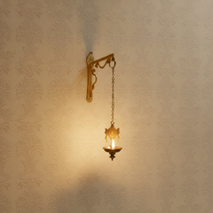 Traditional Handcrafted Hanging Brass Diya/Deepam with Chain and Decorative Chakra