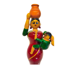 Etikoppaka Lacquered Wooden - Mother, Child, and Water Pot