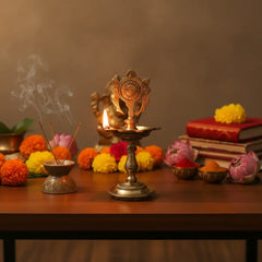 Brass Diya Stand Decorative - Traditional Puja Oil Lamp Brass Ware