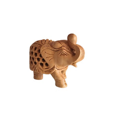 Intricately Carved Wooden Elephant Figurine with Filigree Design Wood Decorative