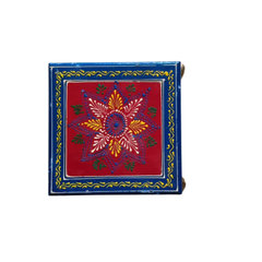 Hand-Painted Wooden Pooja Stool (Chowki) with Traditional Design