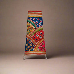 Hand-Painted Indian Leather Puppetry Lamp with Intricate Paisley and Floral Designs Leather Paintings