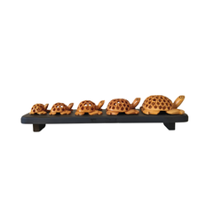 Set of Six Hand-Carved Wooden Jali Turtle/Tortoise Family on Display Base