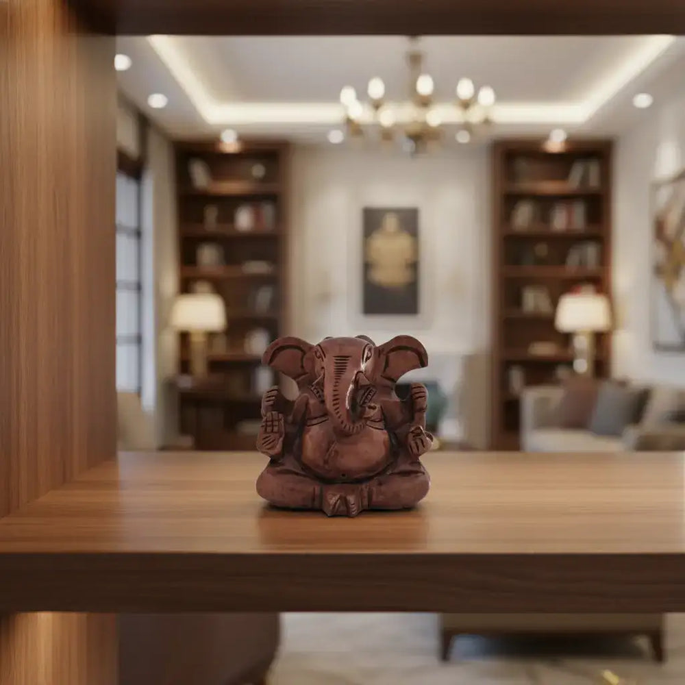 Decorative Wooden Ganesh in Seated Position | Handmade Religious Figurine maruthi handicrafts