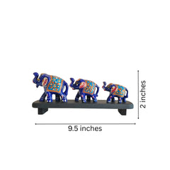 Hand-Painted Blue Elephant Family Figurines on Display Wood Decorative