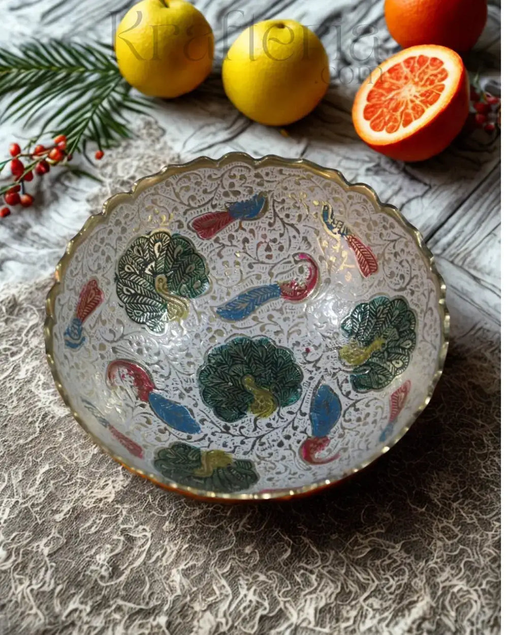Peacock Glory - Centerpiece Brass Fruit Bowl Brass Ware