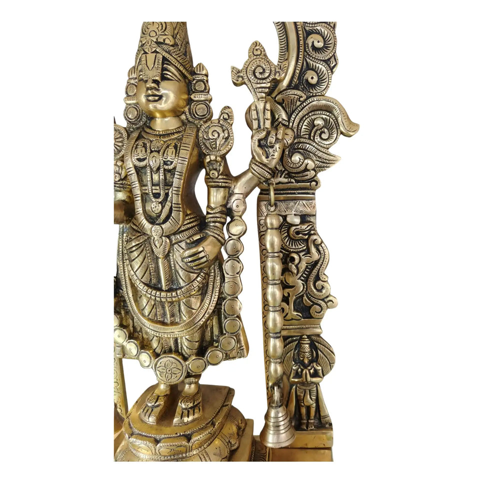 Antique Brass Lord Venkateswara Idol – Tirupati Balaji Statue with Arch for Home Temple Brass Ware