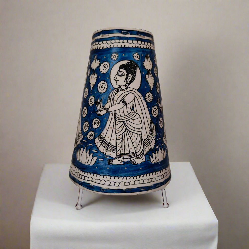 Traditional Indian Leather Puppetry Lamp - Buddha with Lotus | Bed Lamp Leather Paintings