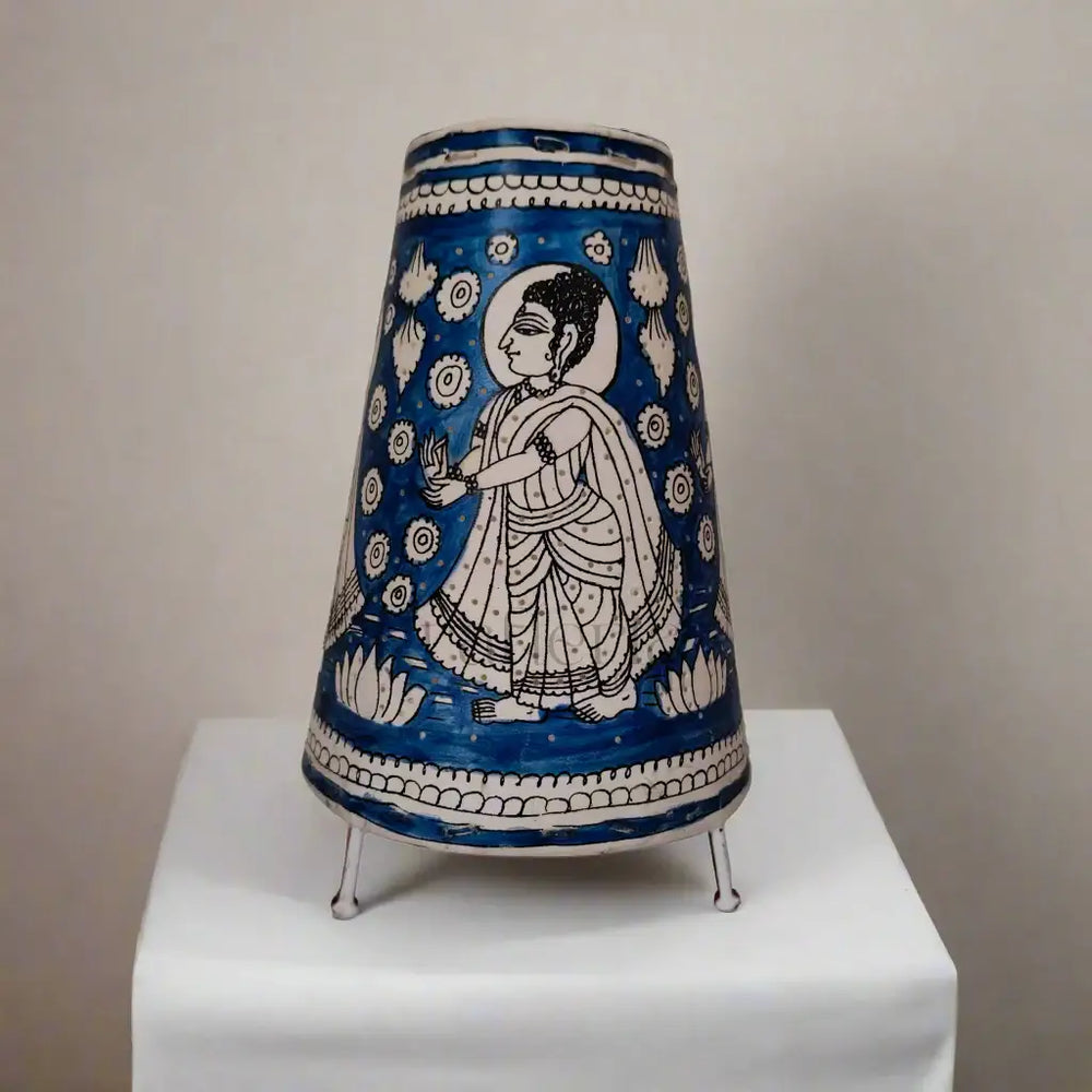 Traditional Indian Leather Puppetry Lamp - Buddha with Lotus | Bed Lamp Leather Paintings