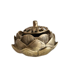 Bronze incense burner shaped like a lotus flower on a white background