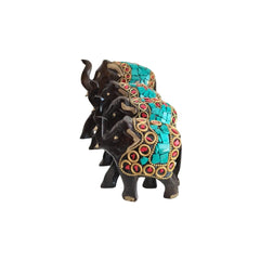 Wooden Hand Painted Elephant With Blue Stone maruthi handicrafts