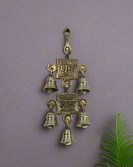 Decorative Brass Shubh Labh Bell Wall Hanging for Spiritual Spaces