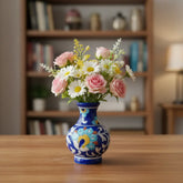 Miniature Blue Pottery Floral Vase | Hand-Painted Decorative Accent Pottery