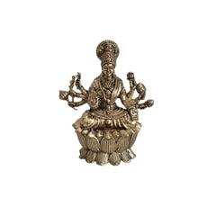 Brass Ashta Lakshmi Idol Seated on Lotus - Eight-Armed Goddess Brass Ware