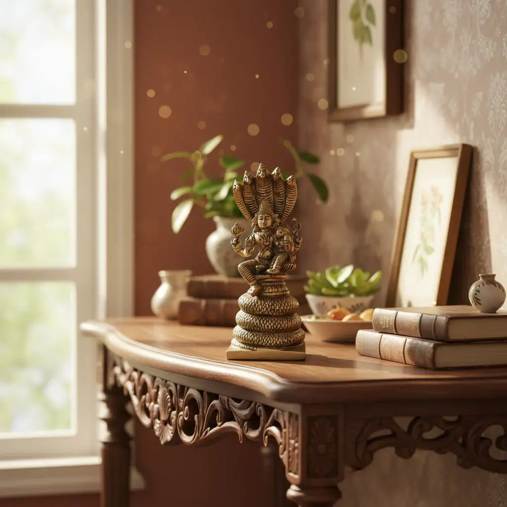 Seated Vishnu and Lakshmi on Brass Sheshnag statue Brass Ware