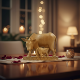 Hand-Carved Wooden Cow with Calf