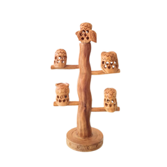 Carved Wooden Owl on Tree | Handmade Natural Home Decor