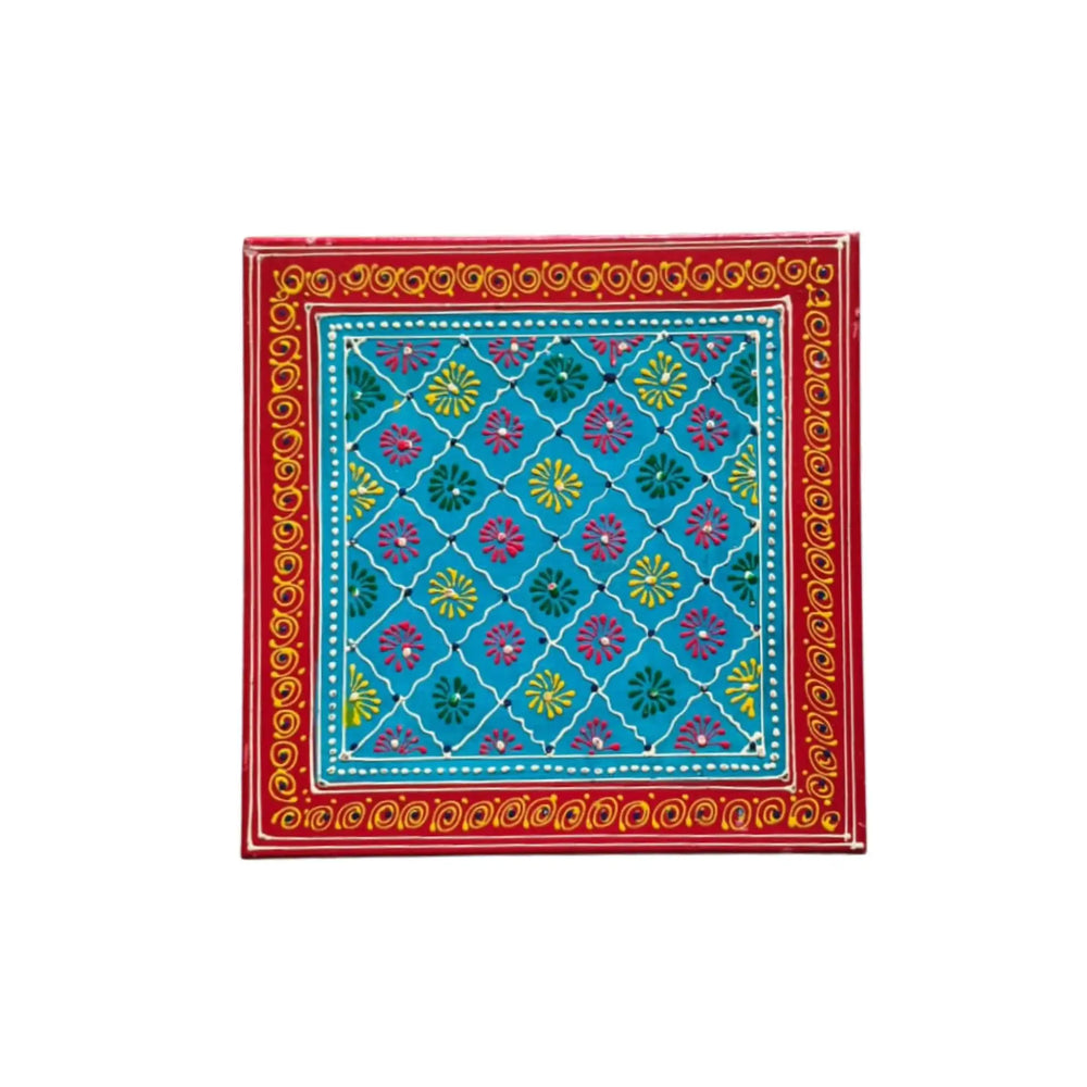 Hand-Painted Wooden Stool For Pooja (Chowki) with Traditional Design Wood Decorative