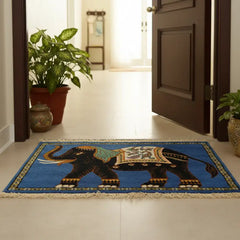 Opulent Threads Wool Carpet - Majestic Elephant on Cerulean Blue wool carpets