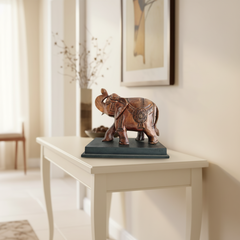 Hand-Carved Wooden Elephant with Base – Elegant Decorative Figurine