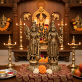 Handcrafted brass Vishnu and Lakshmi idol set for home temple decor