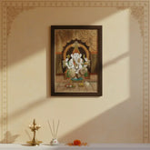 Lord Ganesha Seated on Chair – Rosewood Inlay Frame Inlay Art