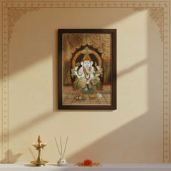 Lord Ganesha Seated on Chair – Rosewood Inlay Frame Inlay Art