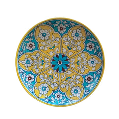 Vibrant Yellow and Teal Floral Wall Plate Pottery